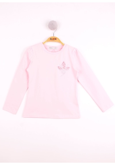 Toontoy Kids Toontoy Kız Çocuk Göğsü Çiçek Nakışlı T-shirt Beyaz