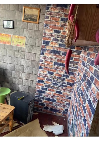 Nw61 Kırmızı Mavi Tuğla Kendinden Yapışkanlı Duvar Paneli Kağıdı