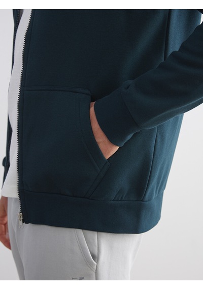 Lcwaıkıkı Classic Petrol Kapüşonlu Uzun Kollu Erkek Fermuarlı Sweatshirt