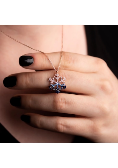 İndigo Takı Kar Tanesi Aqua Geçişli Rose Gümüş Kolye