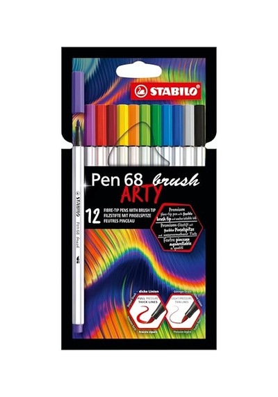 Ayrex Pen 68 Brush Arty - Premium Keçeli Kalem - 12'li Paket - Çeşitli Renkler