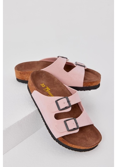 Tonny Black Rahat Kalıp Poli Taban Çift Tokalı Nubuk Çocuk Unisex Pudra Sandalet Tber535 Pudra