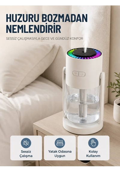 Ers Taşınabilir Hava Nemlendirici Led Işıklı Şeffaf Hazneli Ev Ofis Yatak Odası Nemlendirme Cihazı