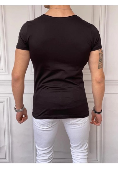 Modefendi Slim Fit Derin Açık Yaka Pamuklu Tshırt Siyah