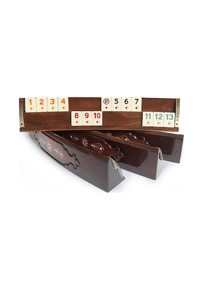 Helena Wood Art Mozaik İşlemeli Masif Ahşap Okey Seti Oval Takımı Gül