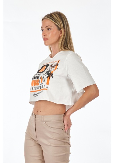 Only Sıfır Yaka Beyaz Kadın Crop T-shirt 15290663 001