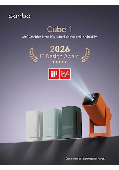 Wanbo Cube1 Projeksiyon Cihazı-Dahili Android TV 11.0 Widevine L1 sertifikalı & 8W Hoparlör - Beyaz