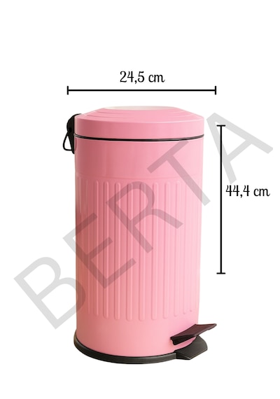 Vintage Krem Çöp Kovası Amortisörlü Kapak Çizgili Lüks Model 16lt Pembe