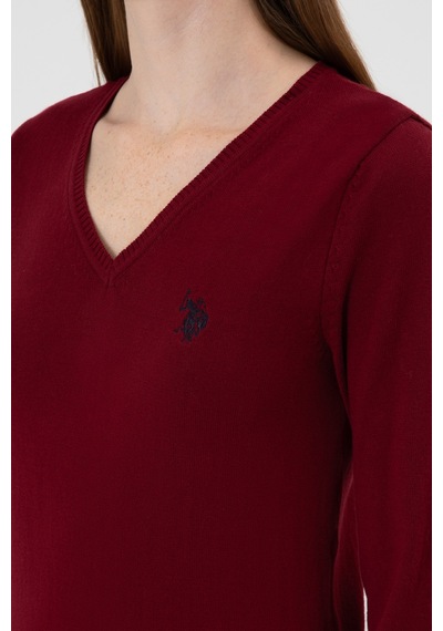 U.S. Polo Assn. Kadın Bordo V Yaka Basic Kazak 50313590-VR014
