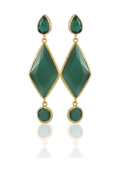Kadir Jewellery 22 Ayar Altın Kaplama Kadın Sallantılı Küpe -el İşçiliği Ve Hipoalerjenik Küpe Koyu Yeşil 25162066