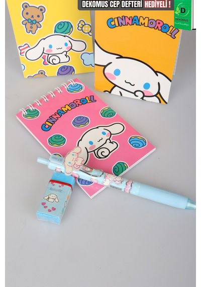 Sweet Bow Collection Lisanslı Cinnamoroll Stickerlı A7 Bloknot,uçlu Kalem Ve Silgi Seti Diğer