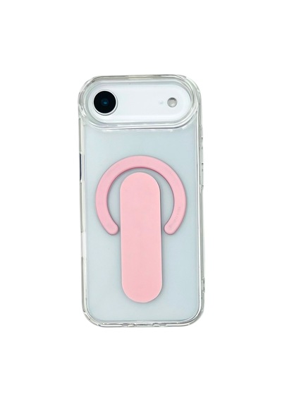 Apple iPhone 17 Air Magsafe Uyumlu Standlı Şeffaf Kılıf Pembe