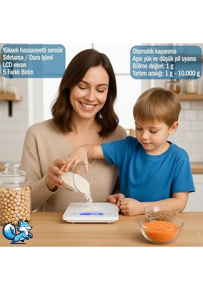 Bluefox Topaz Premium Dijital Mutfak Tartısı 10kg Temperli Beyaz Cam, Geniş Lcd Ekran, Yüksek Hassasiyet Sensör Şık Ve Dayanıklı Tasarım Geniş Yüzey 23x16cm