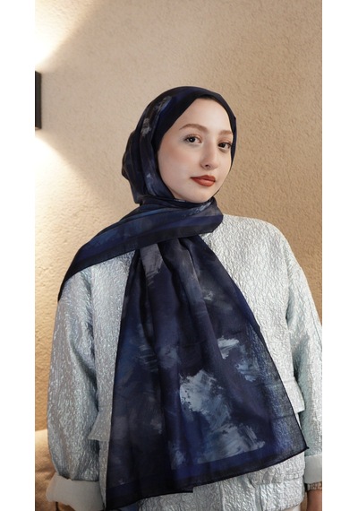 Mirsoy Scarf Safir Etnik Desen Şal Lacivert