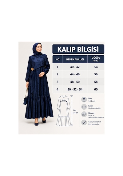 Miss Meliss Çılek Kumaş Toka Detaylı Boydan Elbise Lacivert Lacivert
