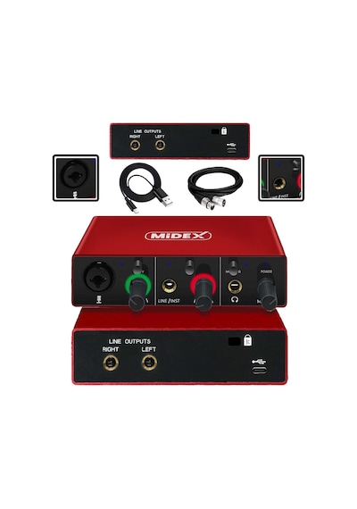 Midex Glx-500 Pro Stüdyo Ses Kartı 2 Giriş 2 Çıkış 24bit/96khz Xlr Kablo Hediye
