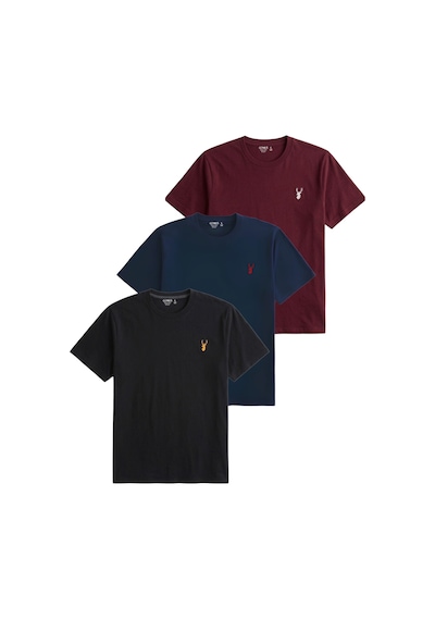 Genius Store Erkek Siyah Tişört %100 Pamuk Süprem Basic Tişört Bisiklet Yaka Nakışlı T-shirt Erkek-3lü Siyah-lacivert-bordo