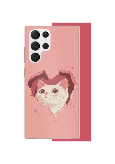 Samsung Galaxy S22 Ultra Uyumlu Boşluktaki Kedi Baskılı Silikon Kılıf Renkli