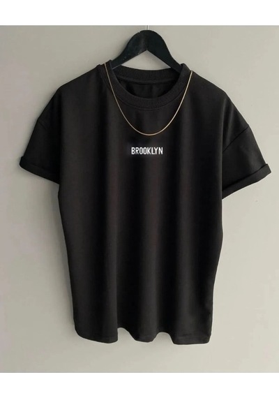 Flood Of Style Erkek Siyah Brooklyn Baskılı Oversize
