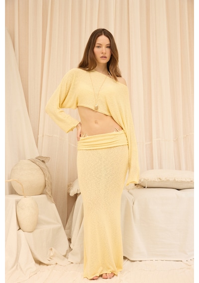 Mai Collection Naval Sarı Crop Etek Triko Takım