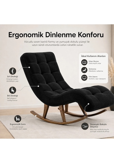Smarto Relax Napoli Sallanan Ergonomik Dinlenme Koltuğu Tv Koltuğu Berjer Siyah