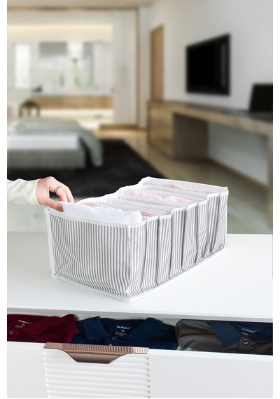 Serstil 8 Gözlü Çekmece İçi Gri Çizgili Düzenleyici Organizer - Large 24 X 37 X 18