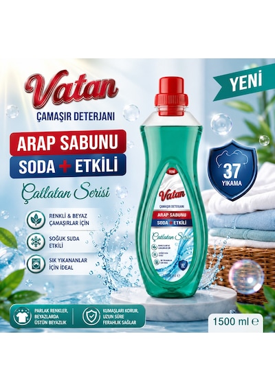 Vatan Çamaşır Deterjanı Arap Sabunu Etkili 2 Adet 1500 Ml
