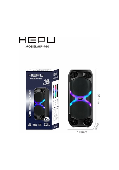 Hepu Hp-960 Rgb Işıklı 2x4'' 2x10cm Bluetooth Usb Müzik Kutusu