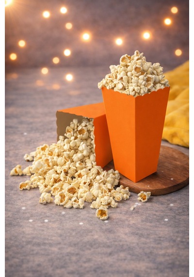 Karton Turuncu Popcorn Kutusu 8x11,5 Cm 8 Adet Patlamış Mısır Kutusu Doğum Günü Parti Süs