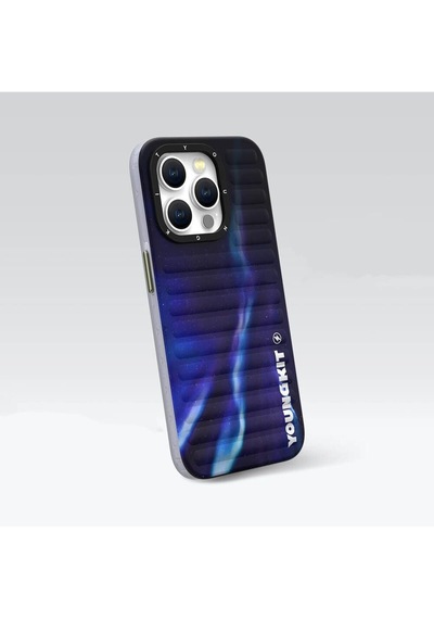 İphone 15 Pro Uyumlu Kılıf Kuzey Işıkları Desenli Aurora Serisi Mavi. Çok Renkli
