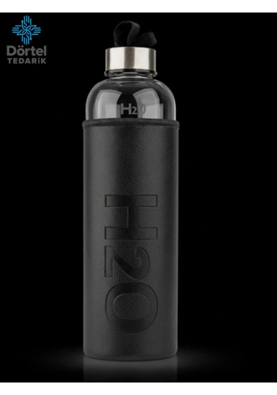 H2o Deri Kılıflı Cam Matara 1000 Ml Siyah