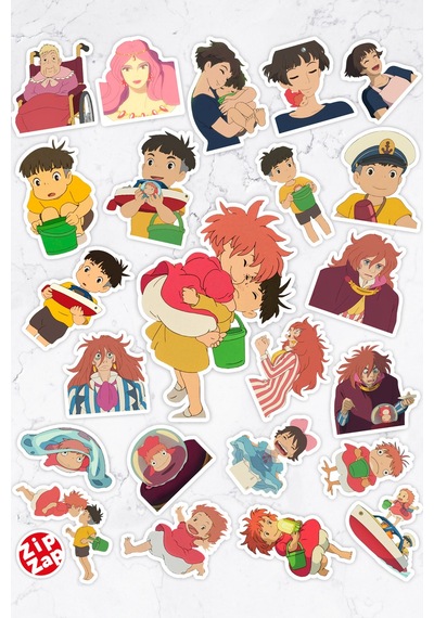 Küçük Deniz Kızı Ponyo Anime Telefon Laptop Bullet Journal Yapışkanlı Folyo Sticker Paketi 23 Adet Çok Renkli