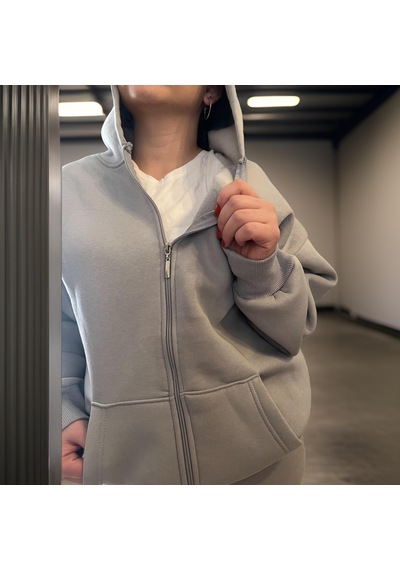 Ceyss Design Unisex Üç İplik Şardonlu Kapüşonlu Hırkalı Eşofman Takımı-açık Gri Açık Gri