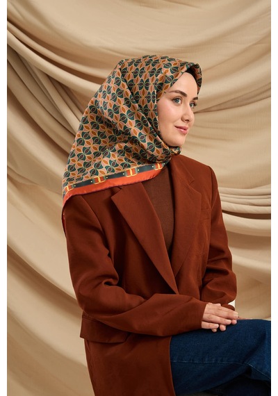 Silk Home Twill İpek Eşarp 11481-20 Turuncu, Petrol Yeşili, Taba, Mor