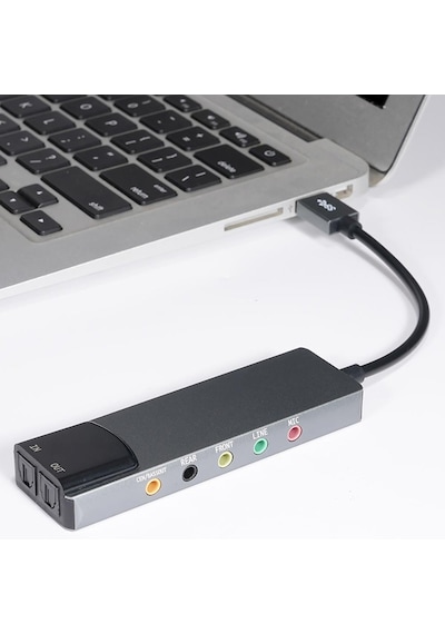 Hy-601 Harici Usb 5.1 / 7.1 Kanal Ses Kartı Cm6206 Chipset, Spdıf Optik Giriş/çıkışlı Alüminyum Gövdeli Ses Adaptörü