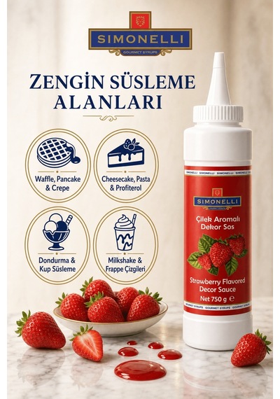 Simonelli Çilek Aromalı Kahve ve Tatlı Dekor Sosu Sıkılabilir Şişe 750 G