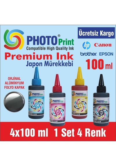 Canon Yazıcılar için 4 Renk 100 ML Mürekkep Seti Photo Print