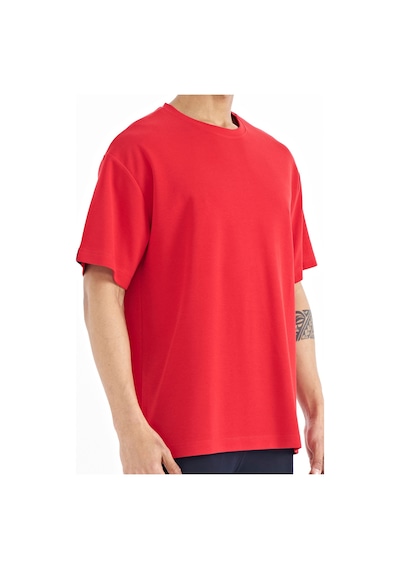 Tommy Life T11er-88193 Erkek Kol Arma Detaylı Basic Oversize T-shirt T11ER-88193-R0766 Kırmızı
