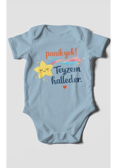 Morivokids Panik Yok Teyzem Halleder Kısa Kollu Bebek Body %100 Pamuk Bebe Mavisi