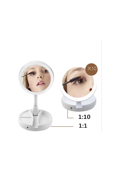 Techtic Katlanabilir Yuvarlak Mike Up Mirror Led Işıklı 10x Makyaj Aynası