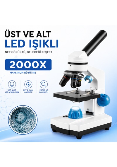 Kenly 2000x Büyütmeli Hd Dijital Biyolojik Mikroskop Seti, Monoküler, Led Işıklı, Öğrenci Ve Yetişkinler İçin Eğitici Bilim Ve İnceleme Kiti