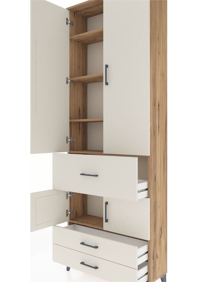Arges Dolap 5 Raflı 3 Çekmeceli 4 Kapaklı 88x30x243 Çam-aytaşı Çam