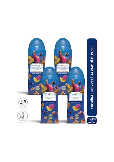 Maxrosa Tropikal Meyveler Duş Jeli 600 Ml X 4 Adet Tropik