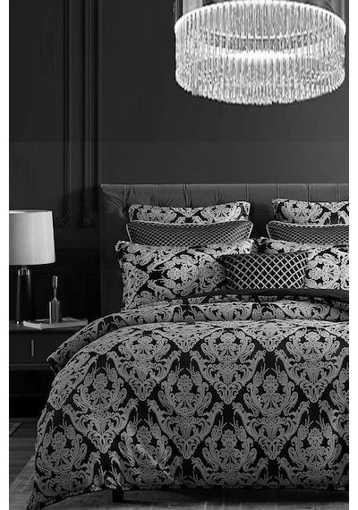 İqon Lastikli Çarşaflı Nevresim Takımı Tek Kişilik Damask Gri