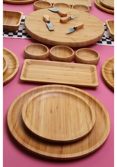Atbyhome Bambu Sense 6 Kişilik 27 Parça Doğal Bambu Kahvaltı Takımı Kahvaltı Seti Sunum Seti Bambu