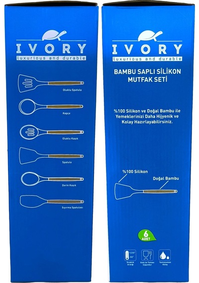 Ivory Doğal Bambu Saplı %100 Silikon Mutfak Seti 6 Parça Siyah