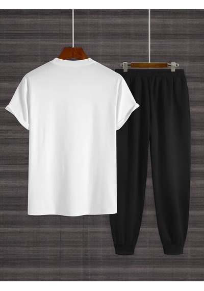 Uyguntarz Unisex Nyc Baskılı Tasarım Tshirt Eşofman Takımı Beyaz