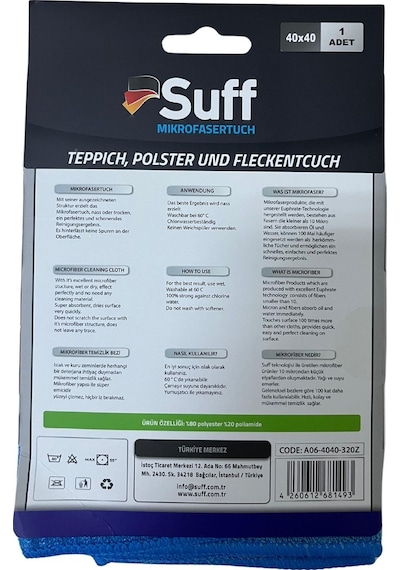 Lavanta Mikrofiber Halı, Koltuk Ve Zor Kirler Temizlik 40 X 40 Cm, Mavi