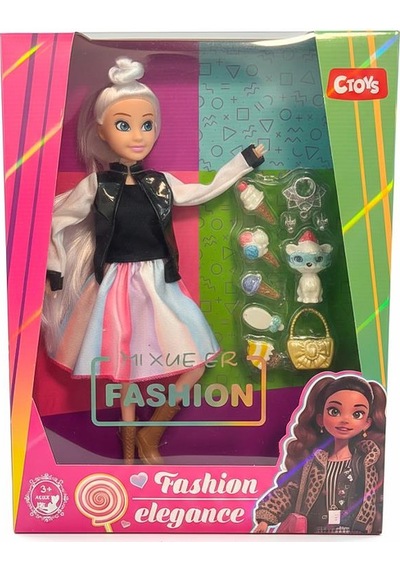 Ctoy Moda Aksesuarlı Oyuncak Bebek Desenli Etekli 30 Cm 867110