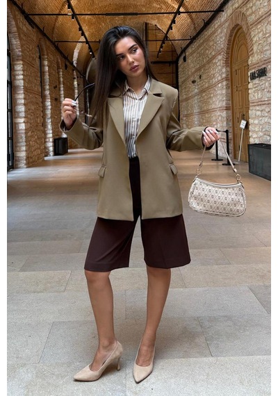 Madmext Haki Astarlı Kadın Blazer Ceket Mg2508 Haki